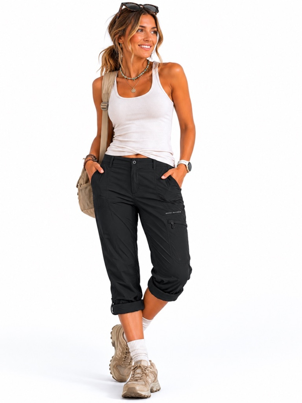 Columbia PFG Black Roll Up Pants Nylon Quick Dry Trailwear Size 8 Outdoor Hiking